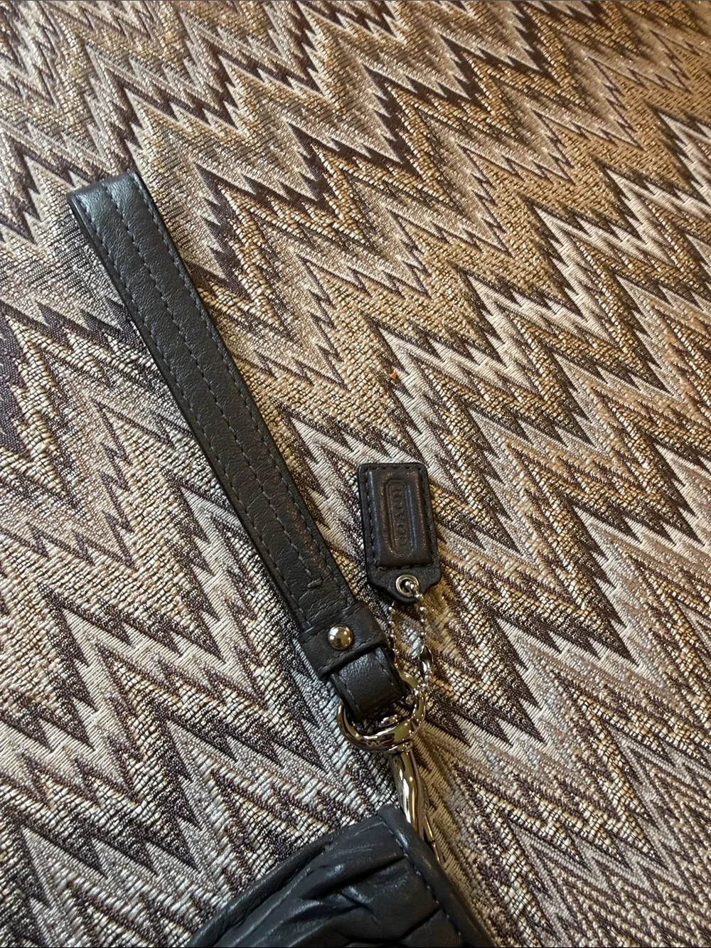 Coach Black Pleated Leather Wristlet Clutch with Logo Plaque NWOTS.